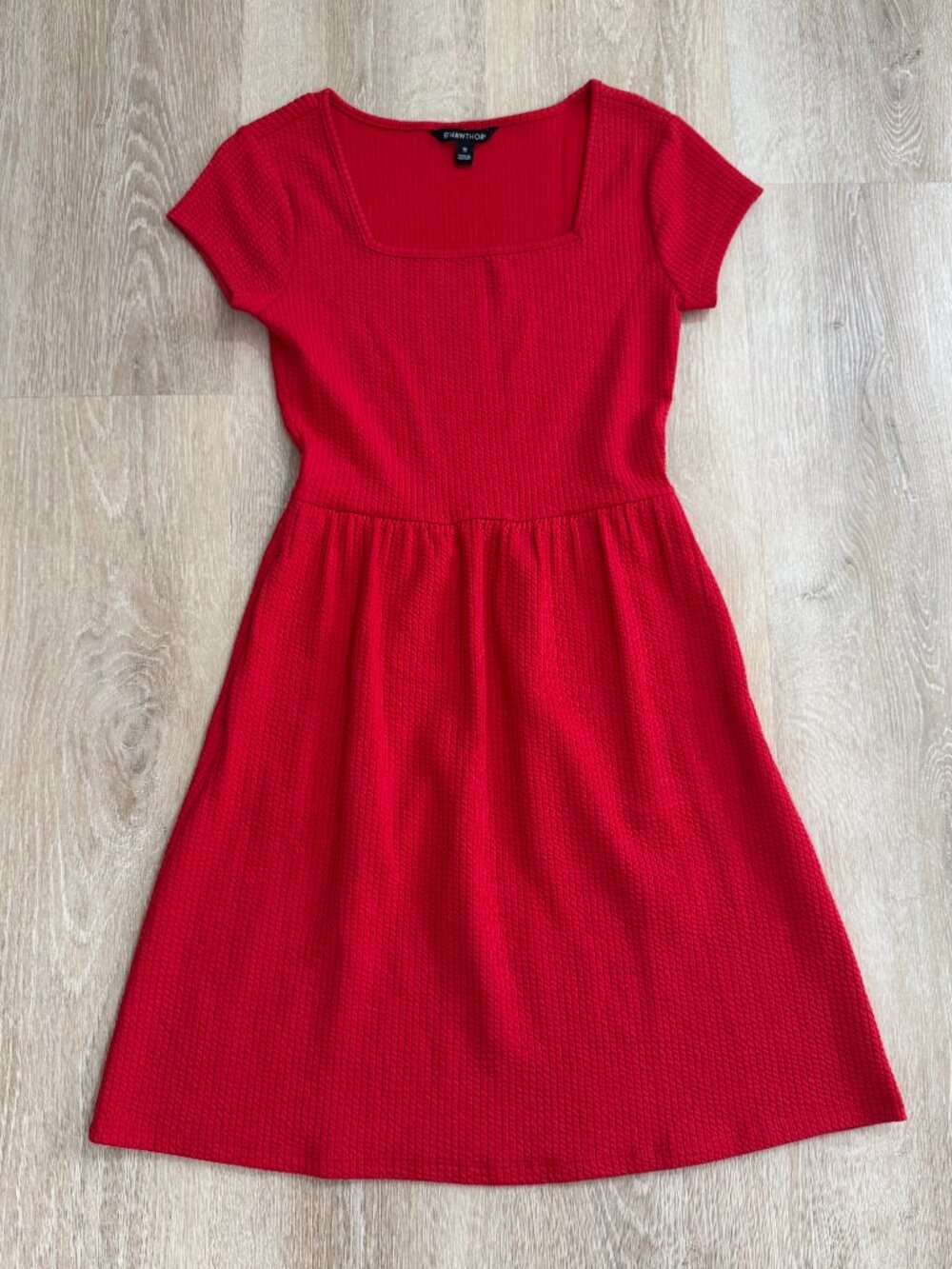 41 Hawthorn Red Ribbed Square Neck Fit & Flare Dress XS